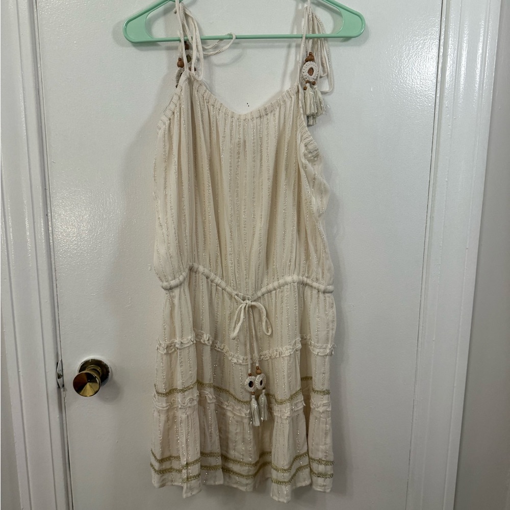 NWOT Ramy Brook Cream Mini Dress with Tassel Details, size large